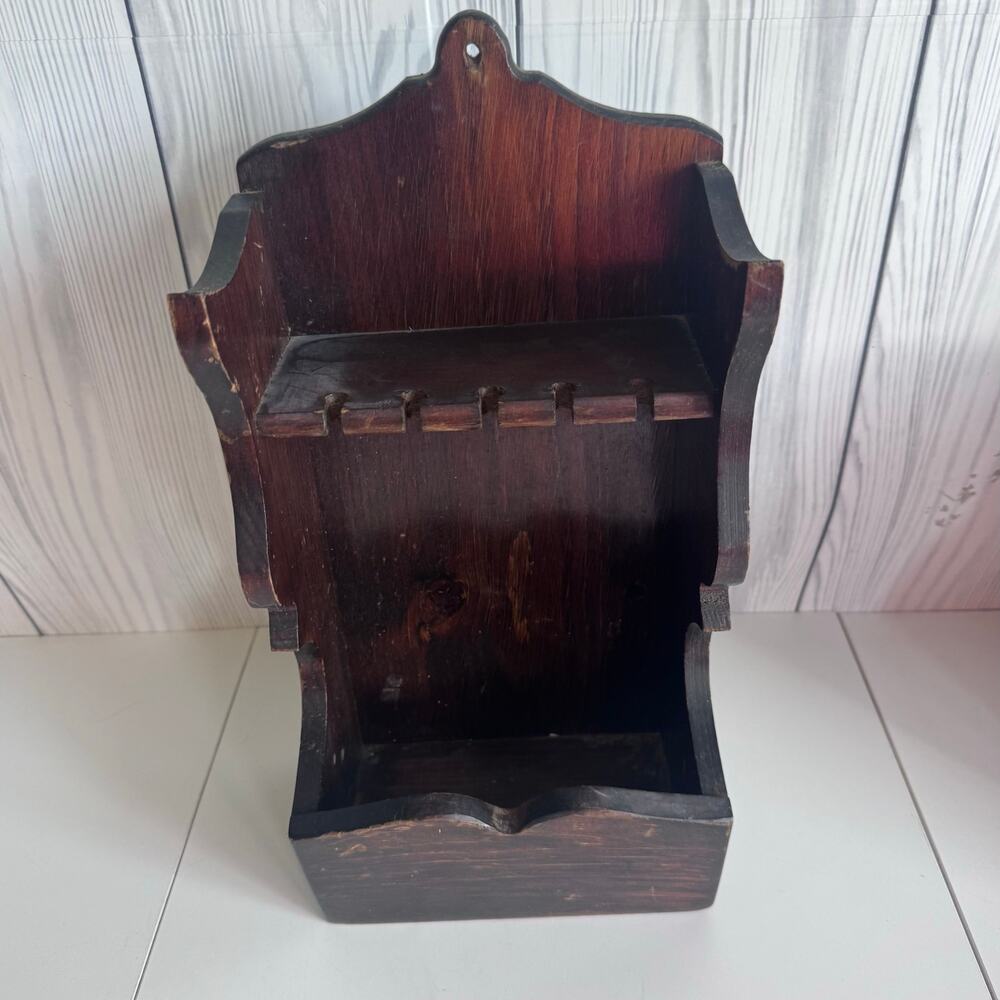 Vtg Decorative Wooden Souvenir Spoon Holder Wall Hanging Display Rack Primitive